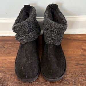 Black Suede Knit Cuff Ankle Boots